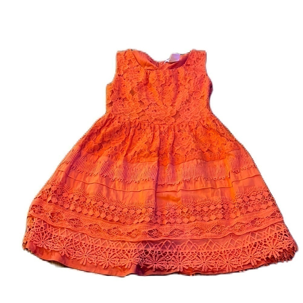 Mm Couture XS Orange Lace Sleeveless Dress Knee Length Party Cocktail Women's